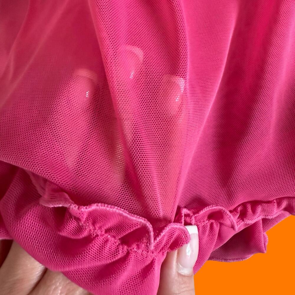 00's vintage hot pink satin mesh mcbling babydoll y2k lingerie bustier slip L - Picture 4 of 5